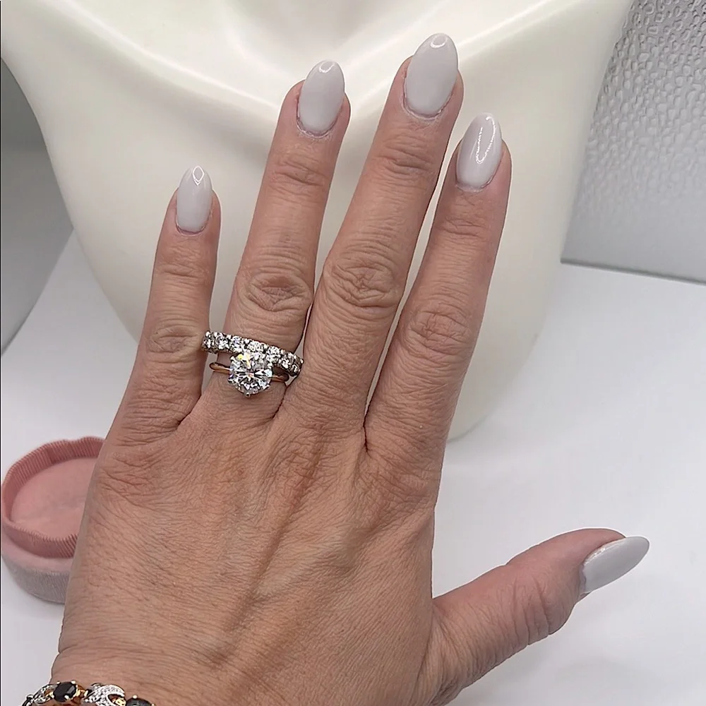 14kt white and yellow solid gold 3carat tw Solitaire Ring with Sleek Band